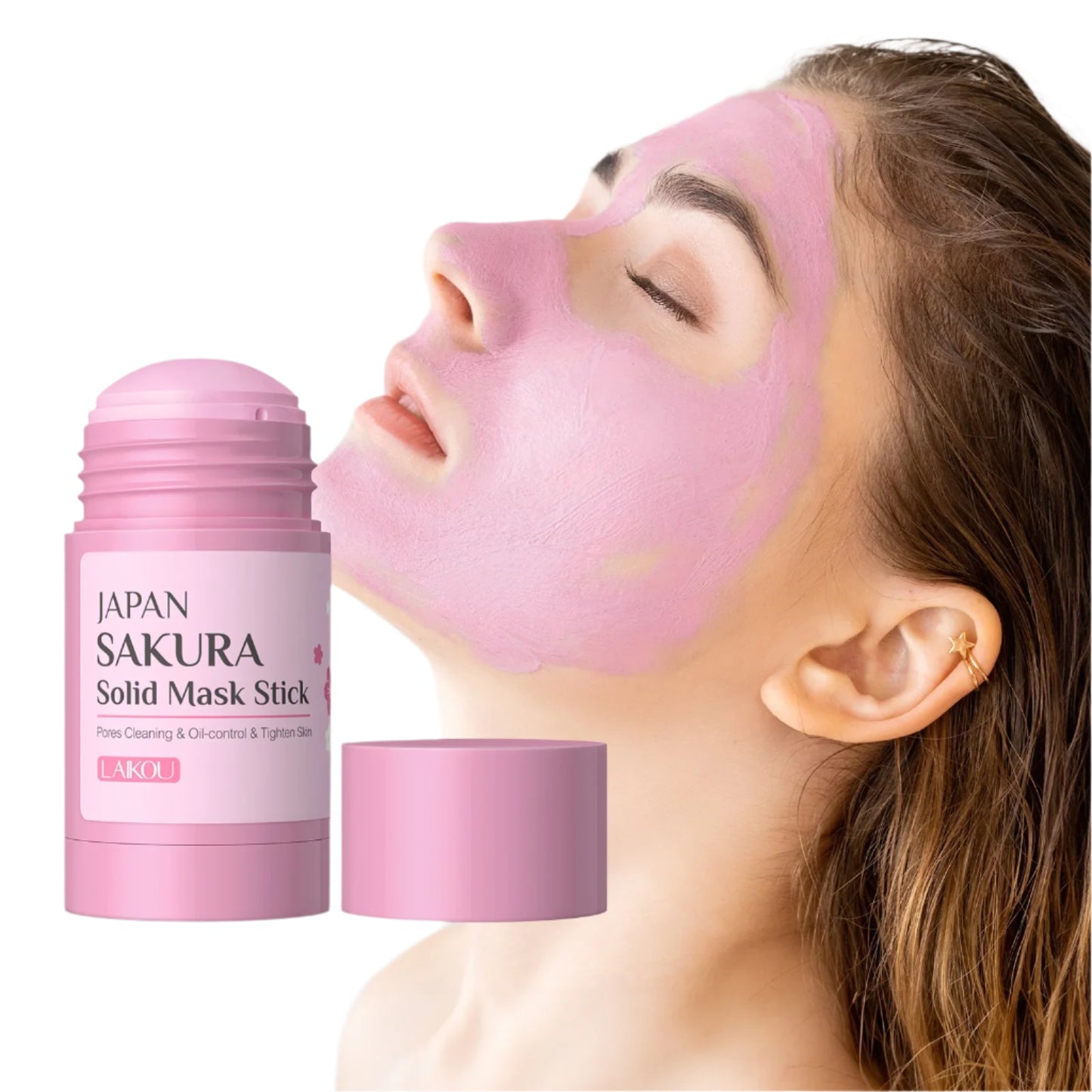 Japanese Skincare Sakura Cleansing Face Mask Stick. Easy Application, Twist-Up Clay Mask for Pore Deep Clean, Oil Control & Moisture Boost.